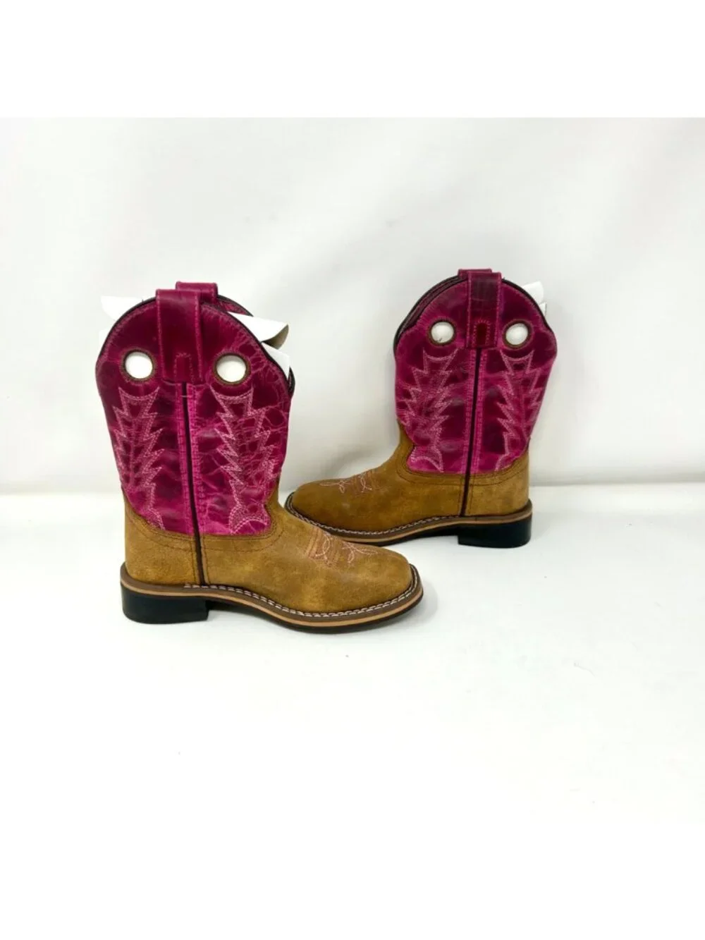 Shyanne Little Girls Western Boots Brown Pink Square Toe Size 11 Cowboy Boots
